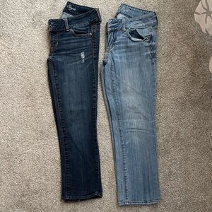 American Eagle Outfitters Women’s Jeans - Dark Blue & Light Blue Straight Leg